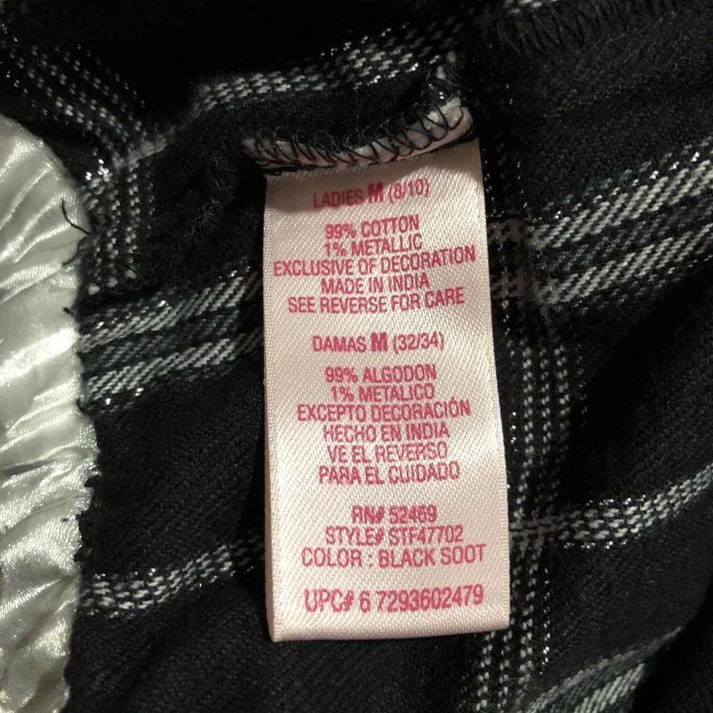 Vintage SecreTreasures Black Cotton Pajama Bottom w/ Glitter Silver Checks SZ M - Picture 7 of 8